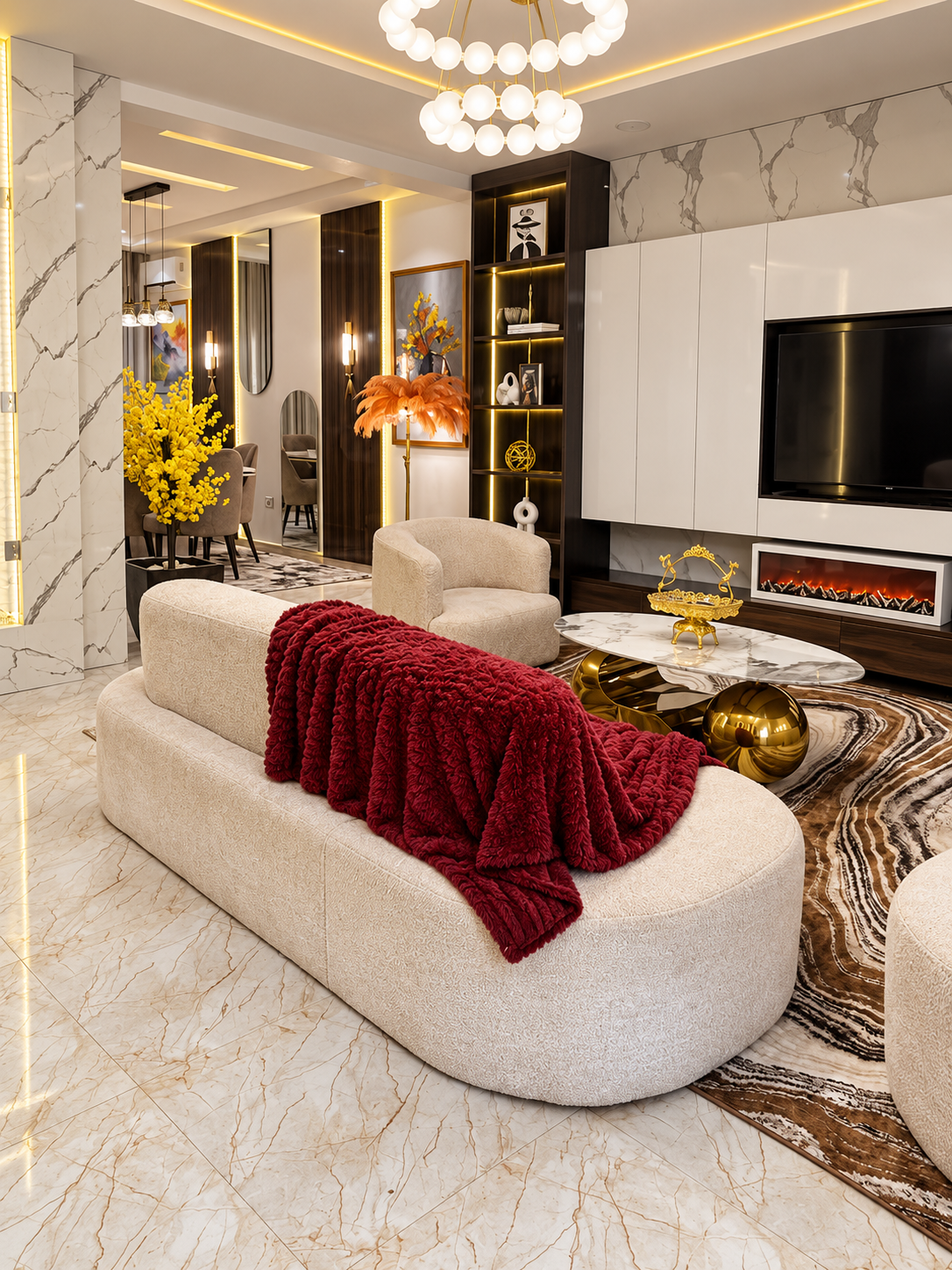 Nimpat luxury apartment opulent marble living room
